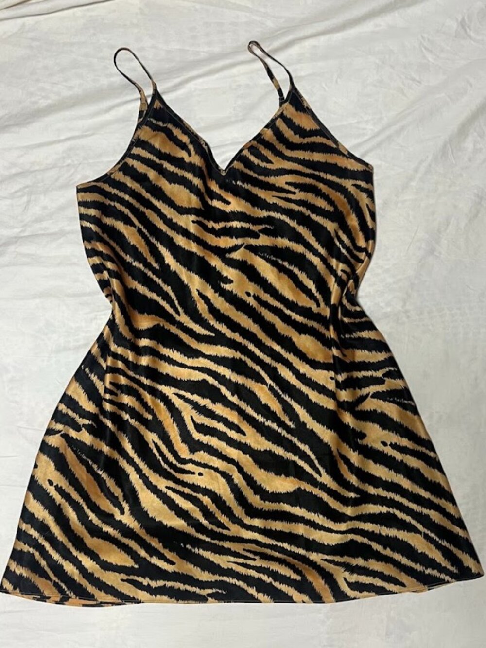Tiger Print Satin Slip Mini Dress Spaghetti Strap Y2K